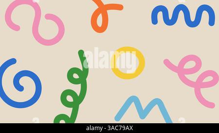 Abstraktes, farbenfrohes, handgezeichnetes Doodle-Muster. Kreativer, minimalistischer Kunsthintergrund mit hellem Element und Figur. Einfaches kindliches Kritzeln Stock Vektor