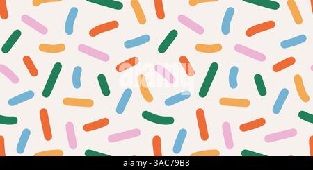 Lustiger abstrakter Hintergrund mit farbenfrohen, nahtlosen Konfetti- oder Zuckerstreuseln. Mehrfarbige festliche Kulisse. Texturen im Pop-Art-Stil. Vektor Stock Vektor