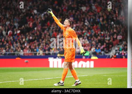 Madrid, Spanien. April 2025. Wojciech Szczesny (Barcelona) Fußball/Fußball : spanisches Halbfinalspiel Copa del Rey Mapfre 2. Legspiel zwischen Club Atletico de Madrid 0-1 FC Barcelona im Estadio Riyadh Air Metropolitano in Madrid, Spanien. Quelle: Mutsu Kawamori/AFLO/Alamy Live News Stockfoto
