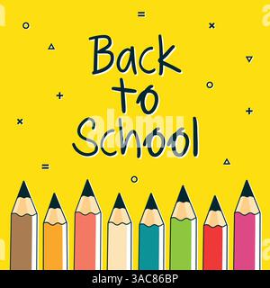 Zurück zur Schule Poster mit farbigen Bleistiften flache Vektor-Illustration. Stock Vektor
