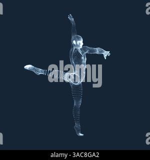 Gymnast. Man. 3D-Modell des menschlichen Körpers. Gymnastik Aktivitäten für Icon Health und Fitness Community. Vektorgrafiken aus Teilchen. Stock Vektor