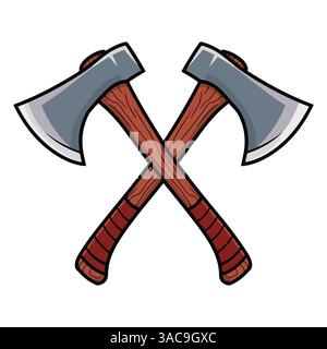 Axtvektor mit gekreuzten Äxten, einschließlich einer Feuerwehraxt. Ideal für Feuerwehrthemen und Illustrationen im Zusammenhang mit Brandbekämpfung und Notfall Stock Vektor