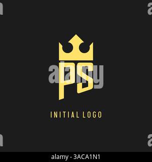 Kronenform mit PS-Logo und Monogramm, elegante und luxuriöse Vektorgrafik im ersten Logostil Stock Vektor