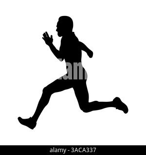 Läufer mit amputiertem Arm Running Sprint in schwarzer Silhouette auf weißem Hintergrund Stockfoto