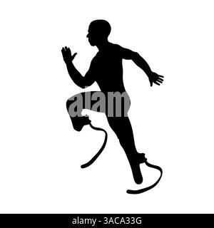 Läufer mit zwei Beinen, schwarze Silhouette auf weißem Hintergrund Stockfoto