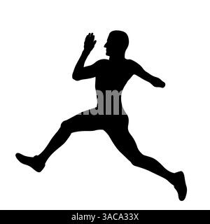 Läufer mit amputiertem Arm in schwarzer Silhouette auf weißem Hintergrund Stockfoto