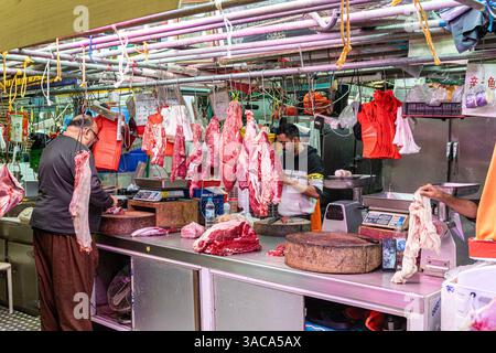 Chakwal Meat Ltd Metzger in Haiphong Road Temporary Market, Kowloon, Hongkong, China Stockfoto