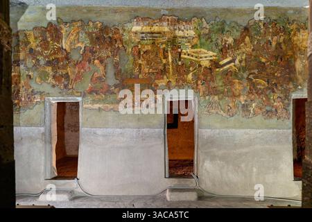 Wandgemälde von Ajanta Höhlen, Höhle 1, Aurangabad, Indien, Asien Stockfoto