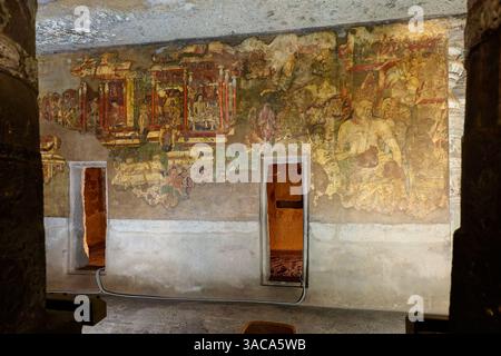 Wandgemälde von Ajanta Höhlen, Höhle 1, Aurangabad, Indien, Asien Stockfoto
