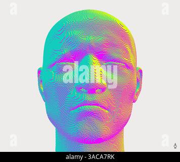 Nahaufnahme Porträt eines Mannes mit geschlossenen Augen. Voxelisierte 3D-Fläche. Vektorabbildung. Design für Präsentationen, Flyer oder Poster. Stock Vektor