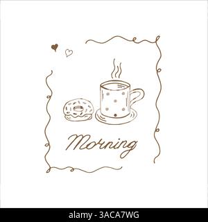 Poster-Konzept zur Kaffeezeit. Kartendesign für Kaffeepartys. Handgezeichnete Doodle-Illustration mit Teekannen, Tassen und Süßigkeiten. Stock Vektor