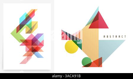 Kunstkomposition flacher bunter Vektorformen. Geometrischer Hintergrund für abstrakte Transparenz. Coverdesign-Vorlage für die Präsentation, Firmencover Stock Vektor