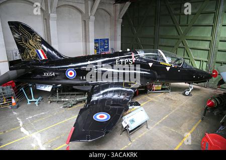 BAE Hawk T1, Boscombe Down Aviation Collection, Old Sarum Airfield, Salisbury, Wiltshire, England, Großbritannien, Großbritannien, Europa Stockfoto