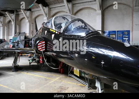 BAE Hawk T1, Boscombe Down Aviation Collection, Old Sarum Airfield, Salisbury, Wiltshire, England, Großbritannien, Großbritannien, Europa Stockfoto