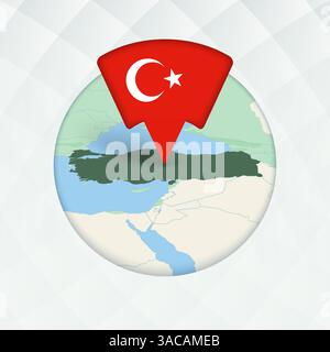Türkei-Karte mit Flaggenmarkierung markiert. Flaggenzeiger auf geografischer Karte. Stock Vektor
