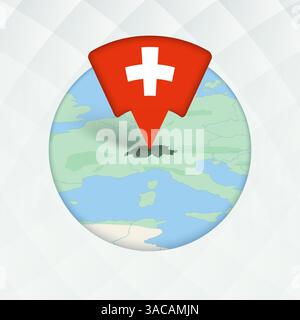Schweiz Karte mit Flaggenmarkierung markiert. Flaggenzeiger auf geografischer Karte. Stock Vektor
