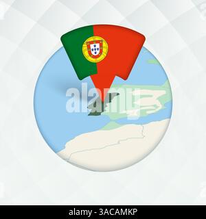 Portugal Karte mit Flaggenmarkierung markiert. Flaggenzeiger auf geografischer Karte. Stock Vektor