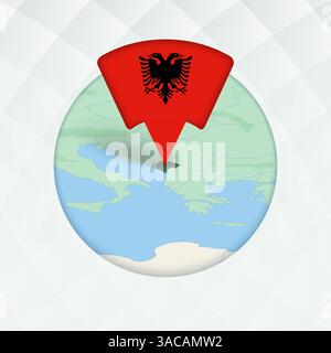 Albanien Karte mit Flaggenmarkierung hervorgehoben. Flaggenzeiger auf geografischer Karte. Stock Vektor