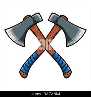 Axtvektor mit gekreuzten Äxten, einschließlich einer Feuerwehraxt. Ideal für Feuerwehrthemen und Illustrationen im Zusammenhang mit Brandbekämpfung und Notfall Stock Vektor