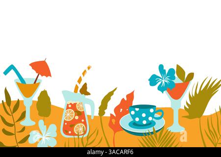 Vektor-Design Sommer Hintergrund mit tropischen erfrischenden Getränken. Stock Vektor
