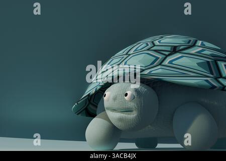 3D-Wiedergabe von Happy Turtle und Pastellblau Stockfoto