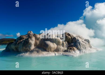 Reykjavik, Island. Geothermische Sicht auf basaltische Salze in der Blauen Lagune in Reykjavik, Island. Stockfoto