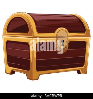 Cartoon Schatztruhe Vektor. Illustration einer geschlossenen antiken Holzkiste, ideal für Abenteuermotive, Piratenmotive und Grafiken zur Schatzsuche. Stock Vektor