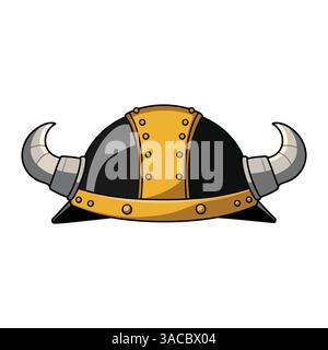 Zeichentrickfilm Wikinger Helm Vektor Illustration. Isoliertes Design mit klassischer Kopfbedeckung im nordischen Stil mit Hörnern. Ideal für historische, kulturelle oder thematische Themen Stock Vektor