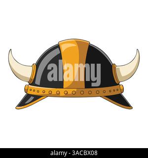 Zeichentrickfilm Wikinger Helm Vektor Illustration. Isoliertes Design mit klassischer Kopfbedeckung im nordischen Stil mit Hörnern. Ideal für historische, kulturelle oder thematische Themen Stock Vektor