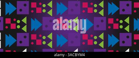 Nahtloses abstraktes geometrisches Muster mit bunten Formen auf dunklem Hintergrund. Stock Vektor