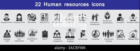 Human Resources-Symbole setzen Personalbeschaffung Personalmanagement - HR-Analyse. Stock Vektor