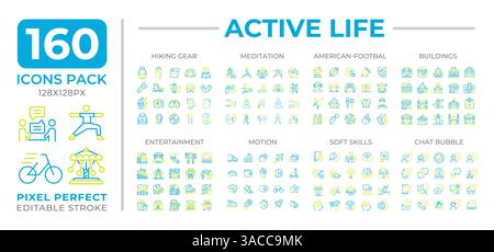 Active Life zwei Farblinien-Symbole setzen die Sammlung Stock Vektor