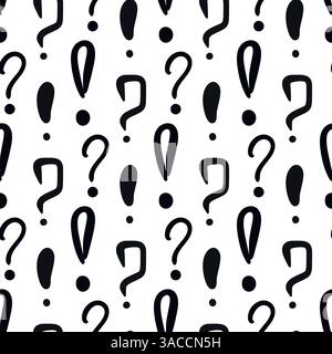 Frage- und Ausrufezeichen nahtloses Muster. Hintergrund mit Satzzeichen Kritzelung Skizzenstil. Handgezeichneter Tintendruck. Vektorgrafiken Stock Vektor