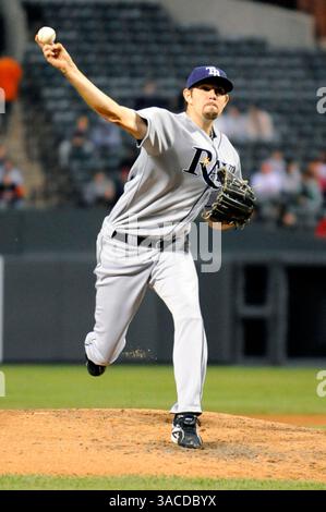 29. April 2008 - Baltimore, Maryland, USA - JASON HAMMEL #49, der Pitcher für die Tampa Bay Rays während eines Spiels gegen die Heimatstadt Baltimore Orioles im Oriole Park in Camden Yards in Baltimore, Maryland, startet. Die Orioles siegten mit 7:4. (Kreditbild: © Joy R Absalon/Cal Sport Media/ZUMA Press) Stockfoto