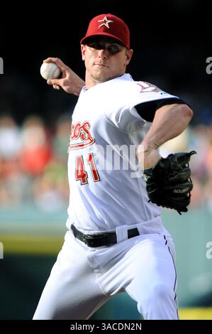 3. Mai 2008: Houston, Texas, USA - Houston Astros Starthörer BRANDON BACKE #41 holte 5 und 2/3 Innings für den Sieg, als die Astros die Milwaukee Brewers 6-2 im Minute Maid Park besiegten. (Bild: © Tom Mayes/Cal Sport Media/ZUMA Press) Stockfoto