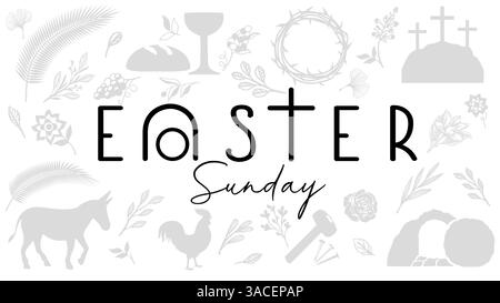 Am Ostersonntag kreatives Typografie-Logo-Konzept mit geöffnetem Grabmal. Karwoche, feiern Sie die Auferstehung – für Poster- oder Bannerdesign. Vektor Stock Vektor