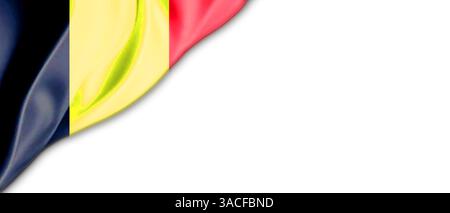 Weißer Hintergrund mit belgischer Flagge oben links Stockfoto