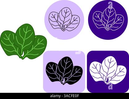 Spinat Three Leaves Logo. Lineare Logomarke des Vektorsymbols in Schwarzweiß. Illustration für Paket, Küchendesign, Stoff und Textil. Ea Stock Vektor