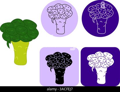 Brokkoli Icon Vektor flache Linie, Gemüse Logo Illustration. Für Banner, für Stoff, Etiketten, T-Shirt-Druck. Essen Sie grün Stock Vektor