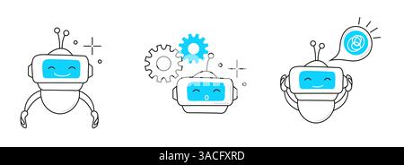 Die Kollektion enthält auch einen KI-Prozessorchip, der fortschrittliche KI-Systeme symbolisiert. Diese Symbole eignen sich ideal für Präsentationen, Websites und Stock Vektor