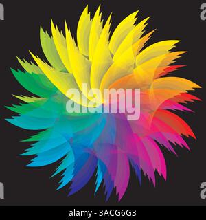 Abstrakte Farbrad-Regenbogenfarben, Heilige Geometrie auf schwarzem Hintergrund Stockfoto