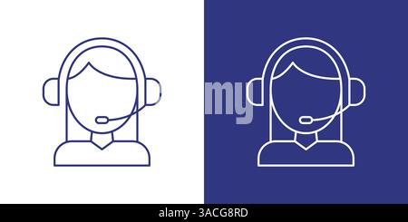 Umrisssymbol für den Betreiber des Kundendienstes. Callcenter-Mitarbeiter. Frau mit Headset. Vektorabbildung Stock Vektor