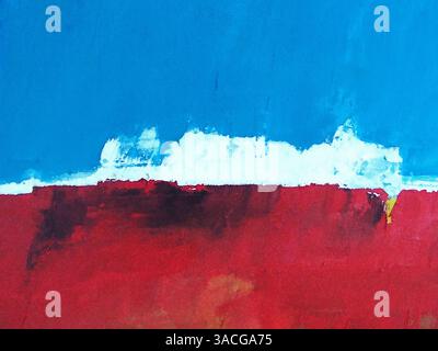 Moderne Abstrakte Kunst. Illustration Aus Original Contemporary Painting - Island Cloud Sea Shore Ocean Sky Blue Red White Stockfoto