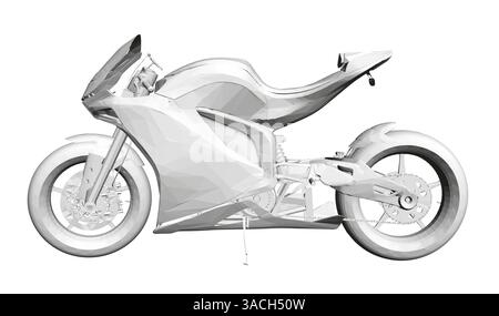 Ein Motorrad wird auf weißem Hintergrund angezeigt. Das Motorrad hat ein futuristisches Design mit einer schlanken und aerodynamischen Form. Innovationskonzept und Moder Stock Vektor