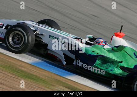 Jenson Button (GBR) Honda RA108 ..Formel-1-Tests, Tag zwei, Jerez, Spanien, 13. Februar 2008 Stockfoto