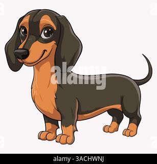 Dackel-Cartoon-Vektor-Illustration, zeigt einen verspielten Hund in einem niedlichen Stil, isoliert auf einem weißen Hintergrund. Perfekt für Tiermotive. Stock Vektor
