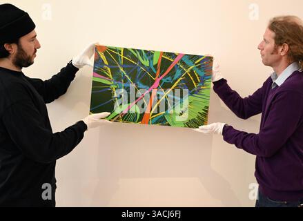 Höhepunkte in den Phillips London Galleries am Berkeley Square vor der Auktion New Now , Modern & Comtemporary Art am 10. April 2025 ... Stockfoto