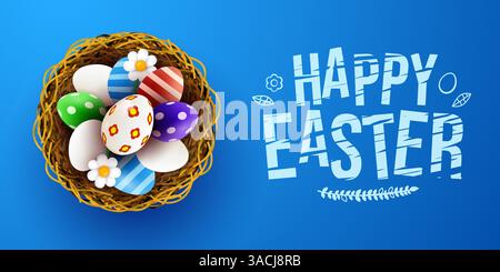 Korb mit Ostereiern. Frohe Ostern. Vektorabbildung Stock Vektor
