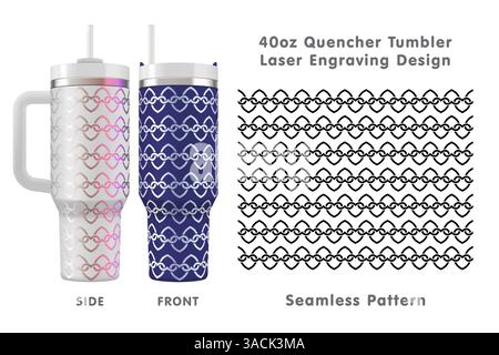 Nahtlose Lasergravur für 40-ml-Becher. Abstraktes, kachelbares Muster. Volle Becherfolie. Vektorabbildung. Stock Vektor