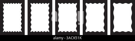 Rechteckige Rahmen mit gewellten und Zick-Zack-Kanten. Verwirrung von Fotorändern. Stock Vektor